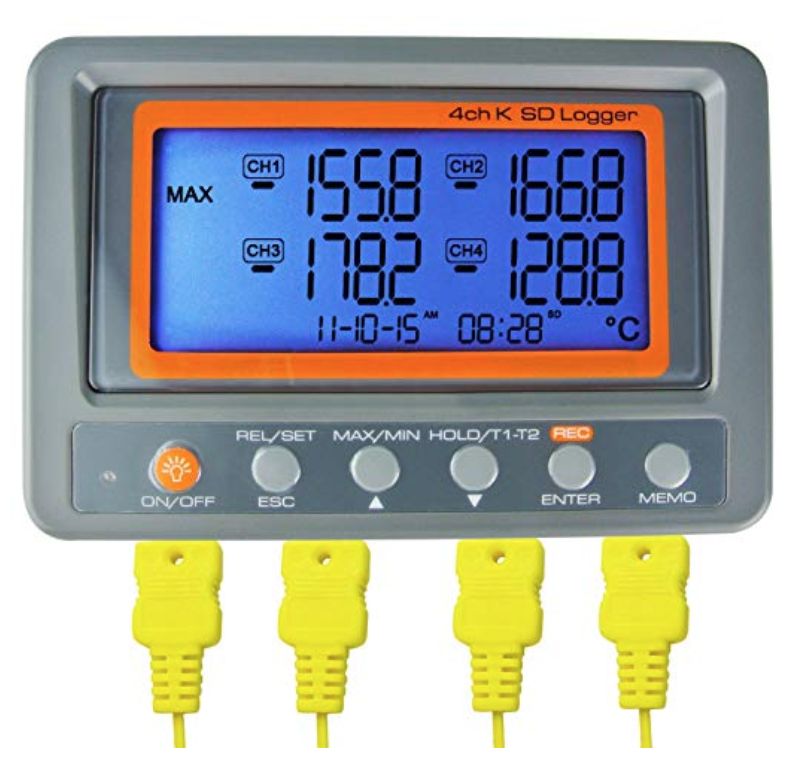 AZ Instruments 4 Channel K Type Thermometer SD Card Data Logger Thermocouple Temperature + 2 Bead Type K-Thermocouple Probe (Main Unit A0188598)